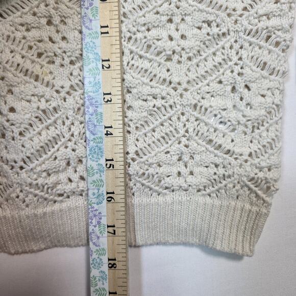 Freshman 1996 Crochet Polo Sweater L Open Knit Grannycore Cottage Boho Neutral - Picture 9 of 9